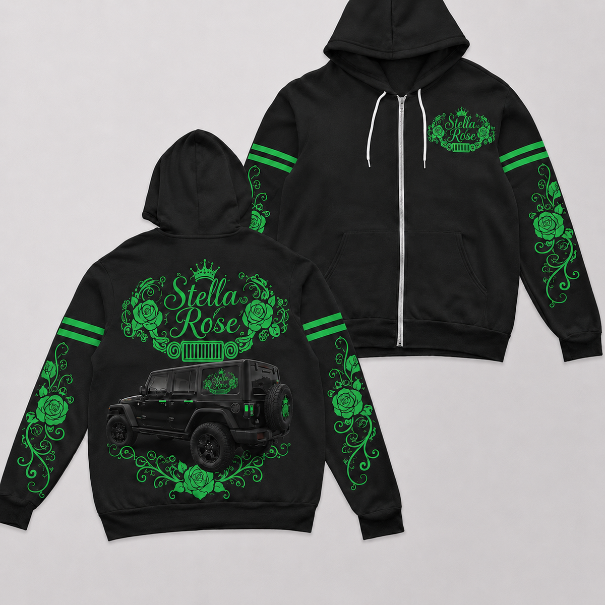 Multicolor Rose and your Jeep Fleece Zip Hoodie-DN1608261001