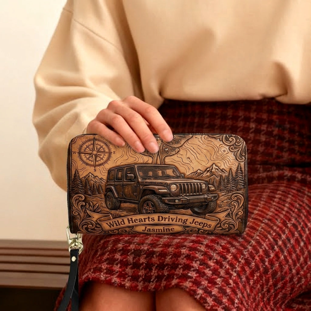 Wild Hearts Driving Jeep Personalized Leather Bag + Free Wallet TN2407261351