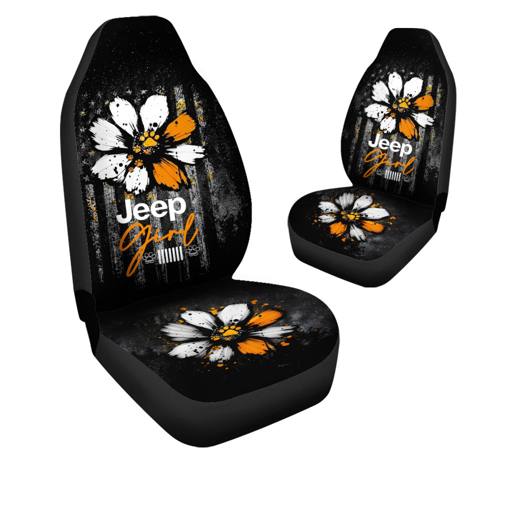 Jeep Girl Dog Sunflower Car Seat Covers Set Of 2