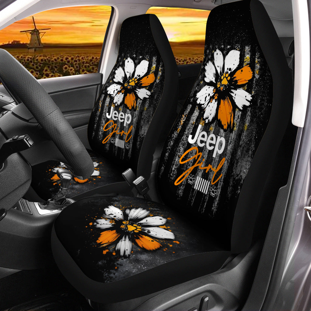 Jeep Girl Dog Sunflower Car Seat Covers Set Of 2