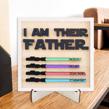 litzzy Personalized Lightsaber Gift I Am Their Father Sign, Fathers Day Gift, Dad Gift, Gift For father's day Black Version Custom Wooden Sign   