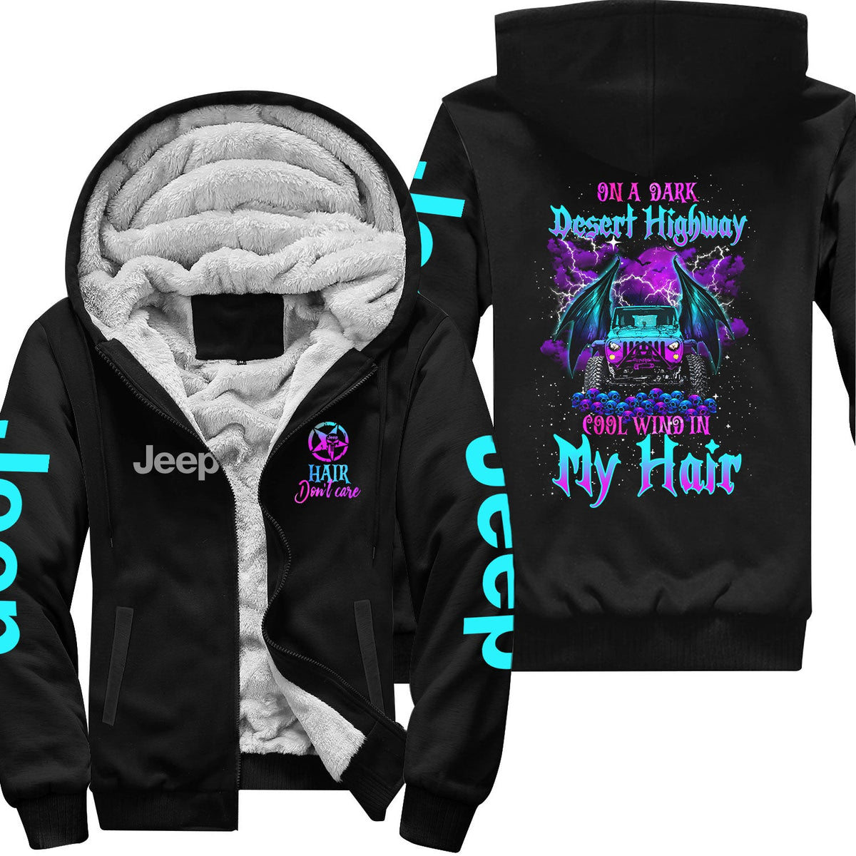 On A Dark Desert Highway Jeep Hair Fleece Zip Hoodie Supler Store