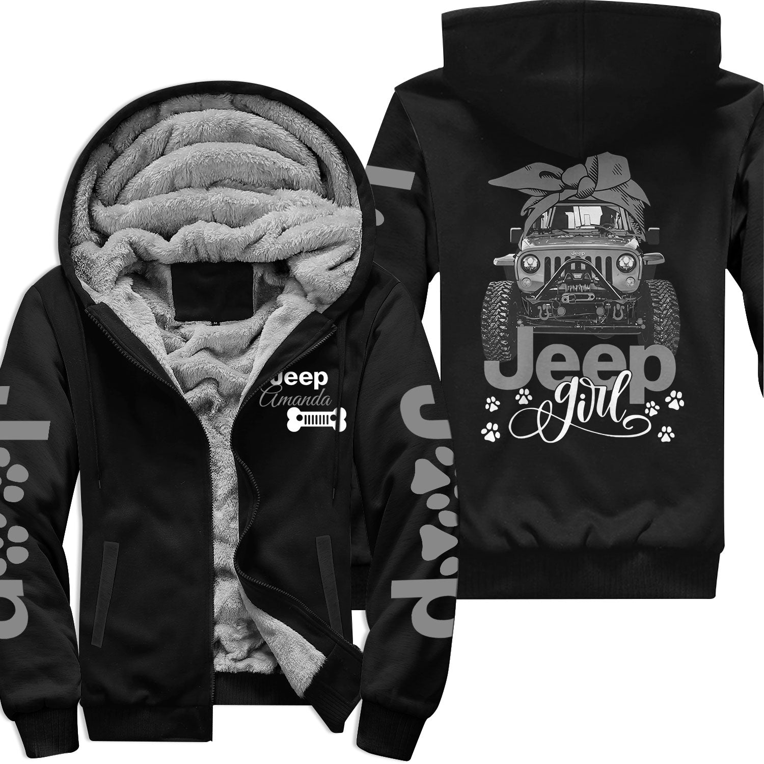 Personalized Jeep Dog Girl Multicolor Fleece Zip Hoodie Supler Store