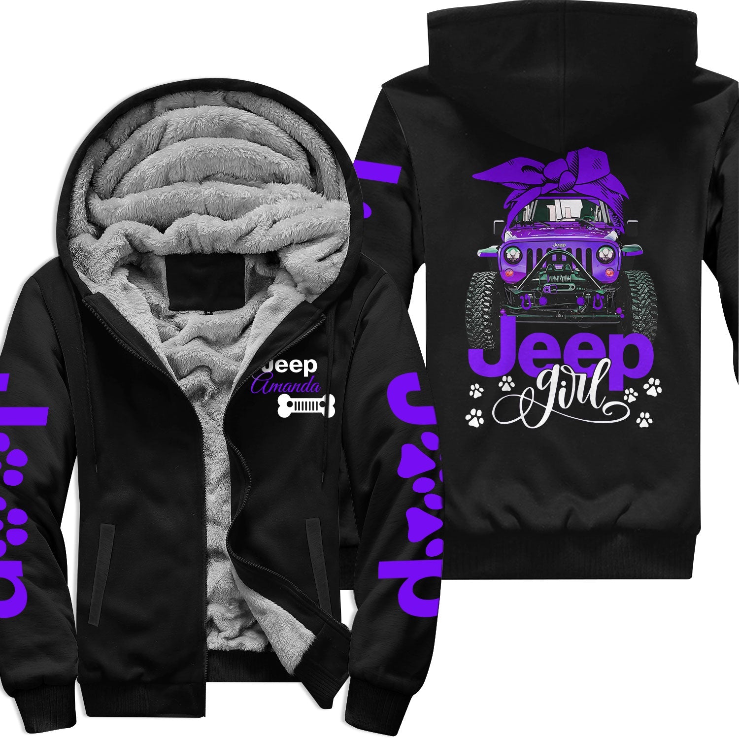 Personalized Jeep Dog Girl Multicolor Fleece Zip Hoodie Supler Store