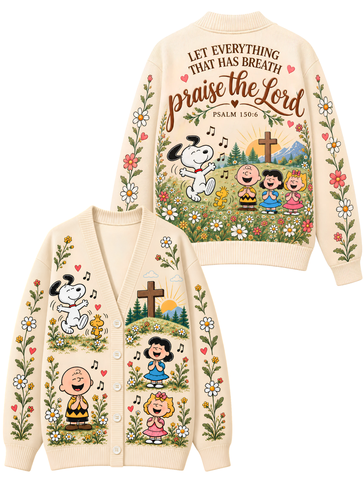 Praise The Lord Psalm 150:6 Christian Gift For Her - Personalized Knitted Cardigan