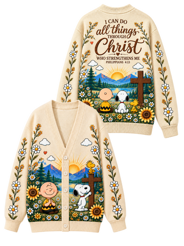 I Can Do All Things Through Christ Christian Gift For Her - Personalized Knitted Cardigan