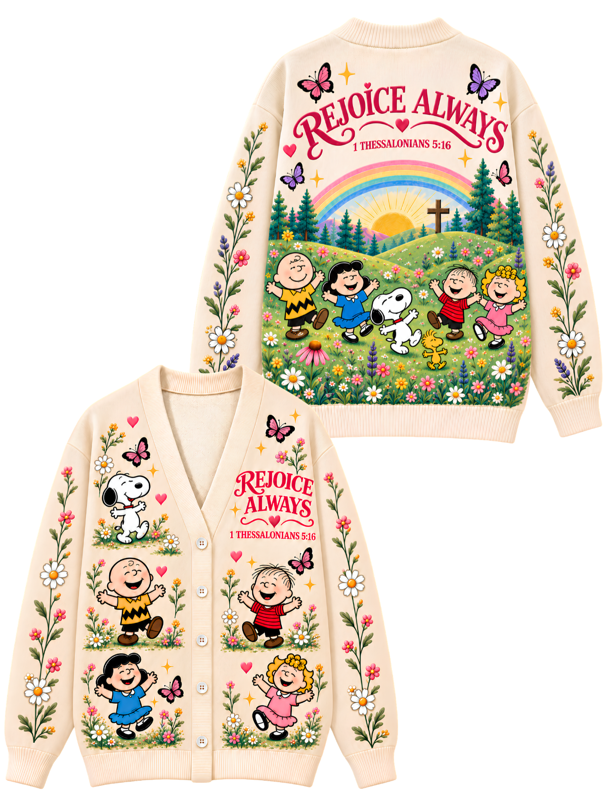 Rejoice Always Gift For Her - Personalized Christian Knitted Cardigan
