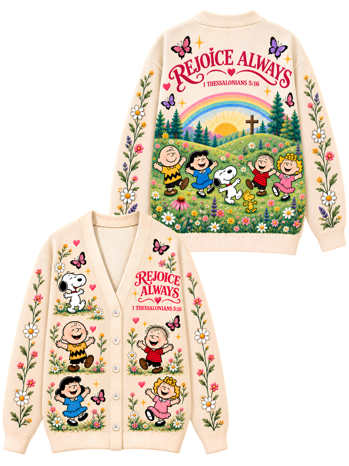 Rejoice Always Gift For Her - Personalized Christian Knitted Cardigan