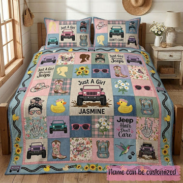 Just A Girl Who Loves Jeep Personalized Quilted Bedding Set TN0608261530