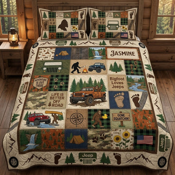 Bigfoot Loves Jeeps Personalized Quilted Bedding Set TN0608261540