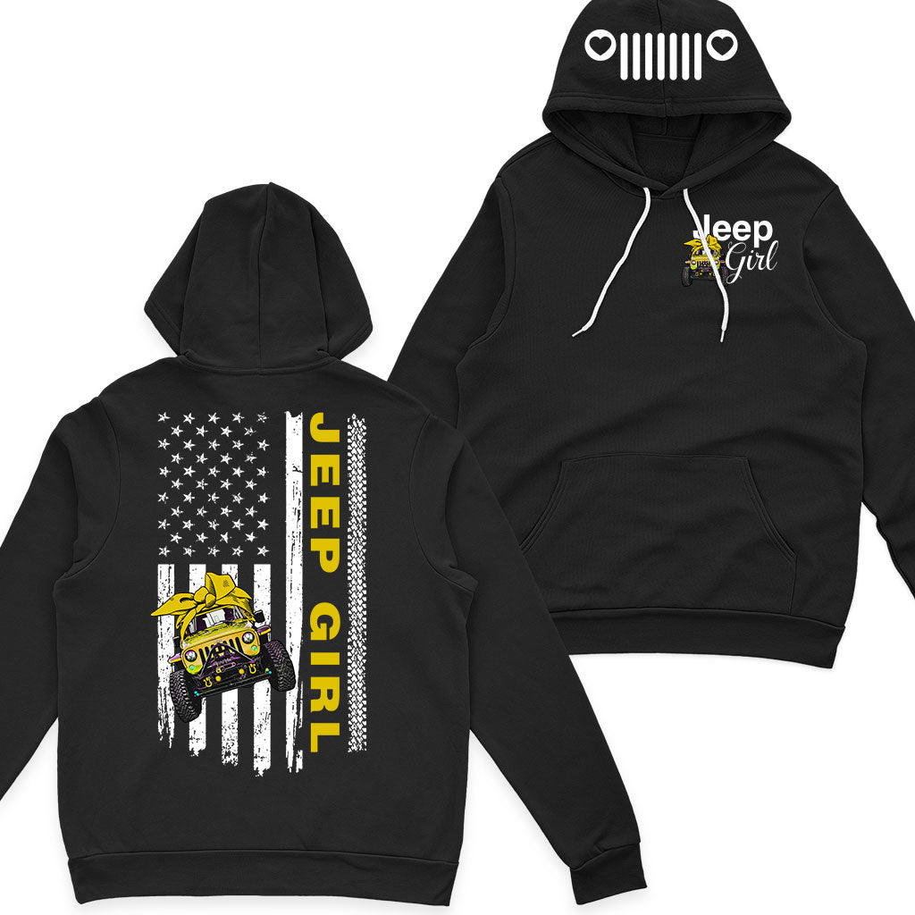 Multicolor Jeep Girl Flag Us Fleece Zip Hoodie Supler Store