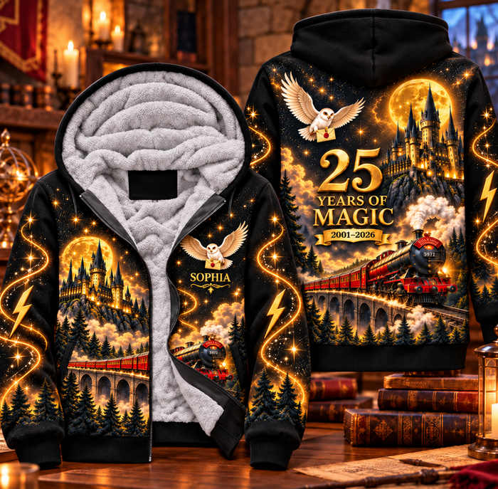 HaPo 25 Years of Magic – Personalized AOP Fleece Zip Hoodie – Anniversary Gift for Wizard Fans-DN0910262056