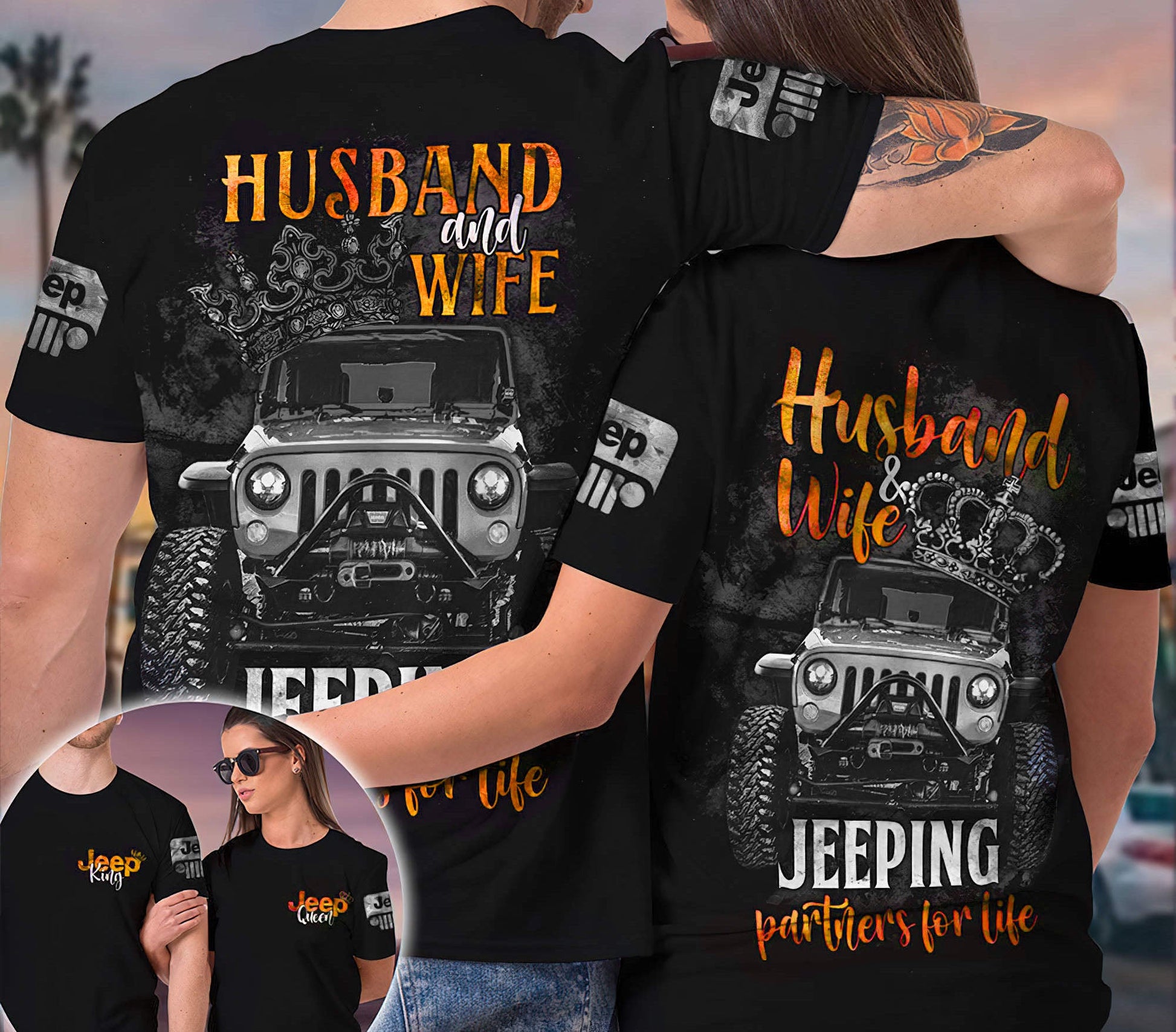 Black Jeep Husband And Wife Couple T shirt RLT9