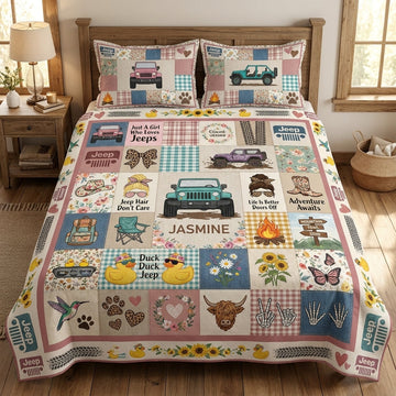 Jeep Hair Don't Care Personalized Quilted Bedding Set TN0608261538