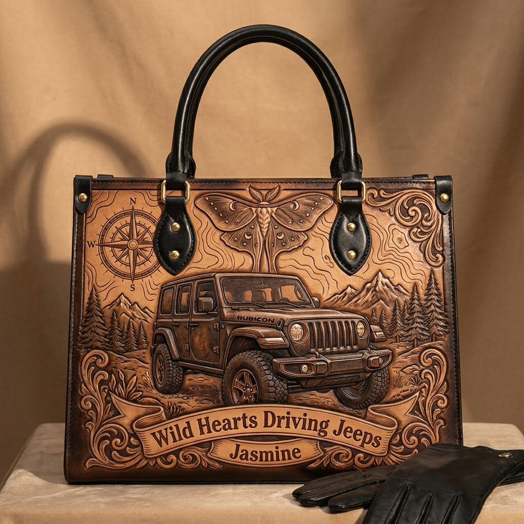 Wild Hearts Driving Jeep Personalized Leather Bag + Free Wallet TN2407261351