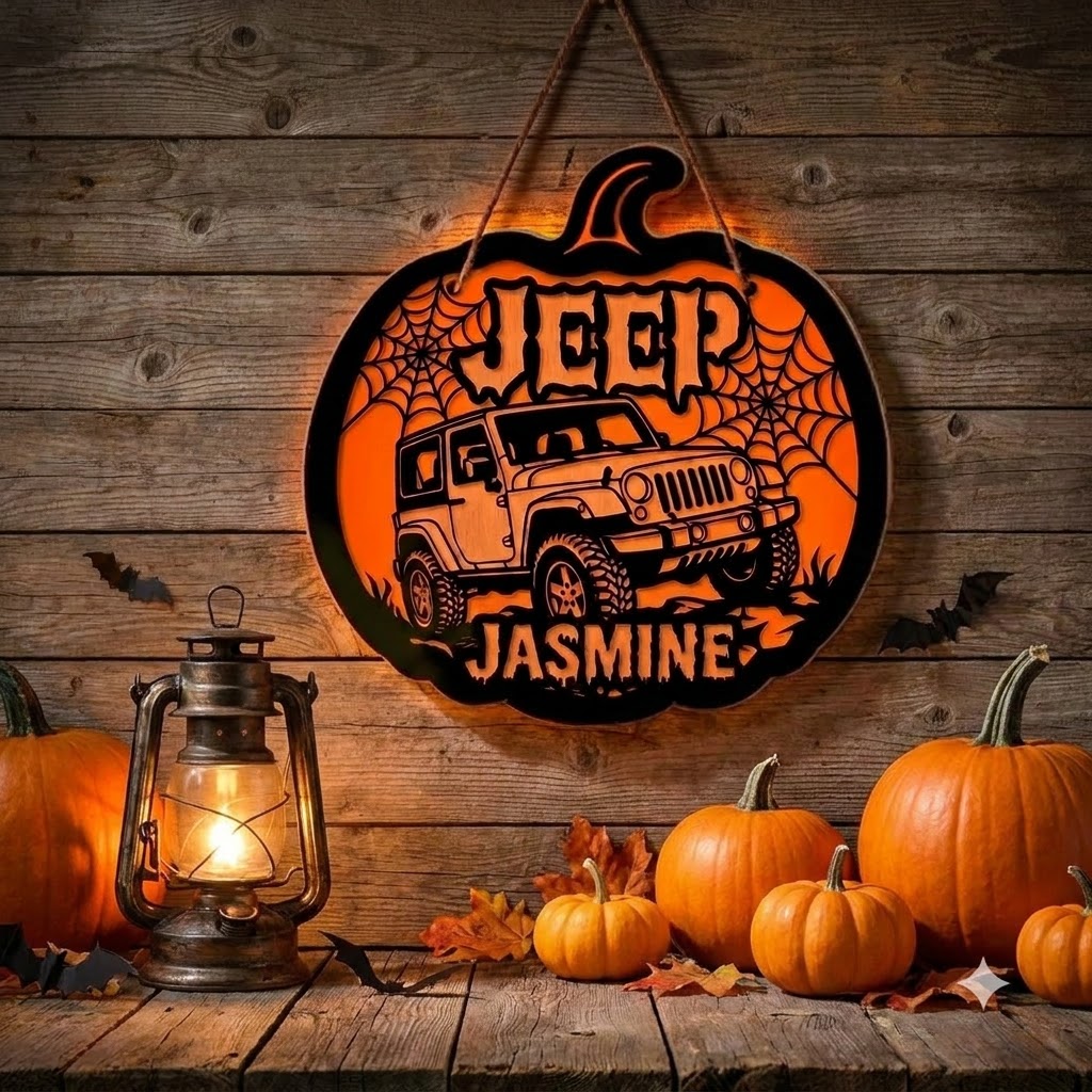 Jeep Pumpkin Personalized Luminous Wooden Sign-DN2808260959
