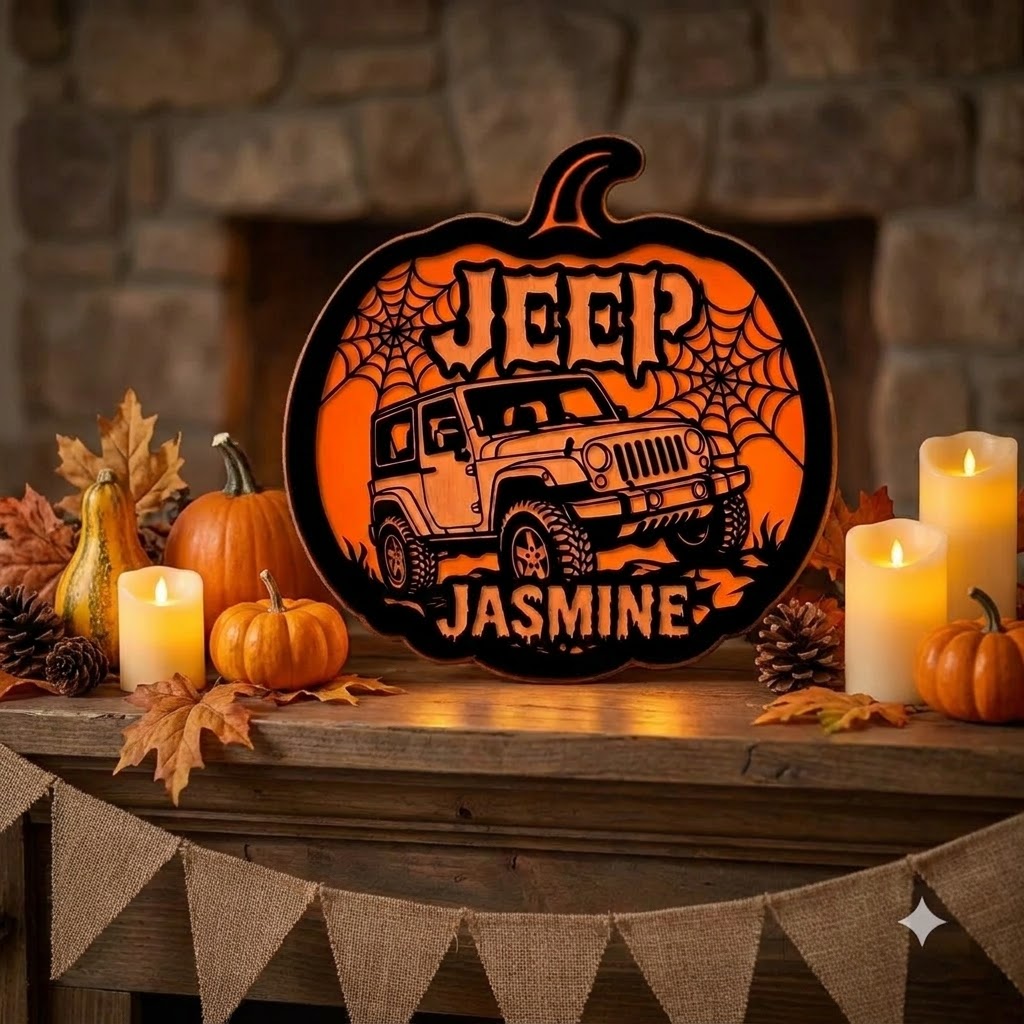 Jeep Pumpkin Personalized Luminous Wooden Sign-DN2808260959