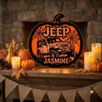 Jeep Pumpkin Personalized Luminous Wooden Sign-DN2808260959