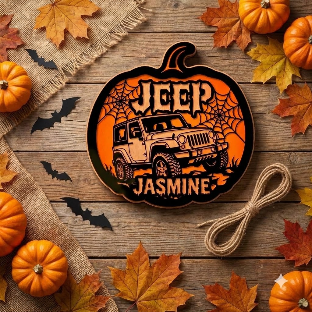 Jeep Pumpkin Personalized Luminous Wooden Sign-DN2808260959