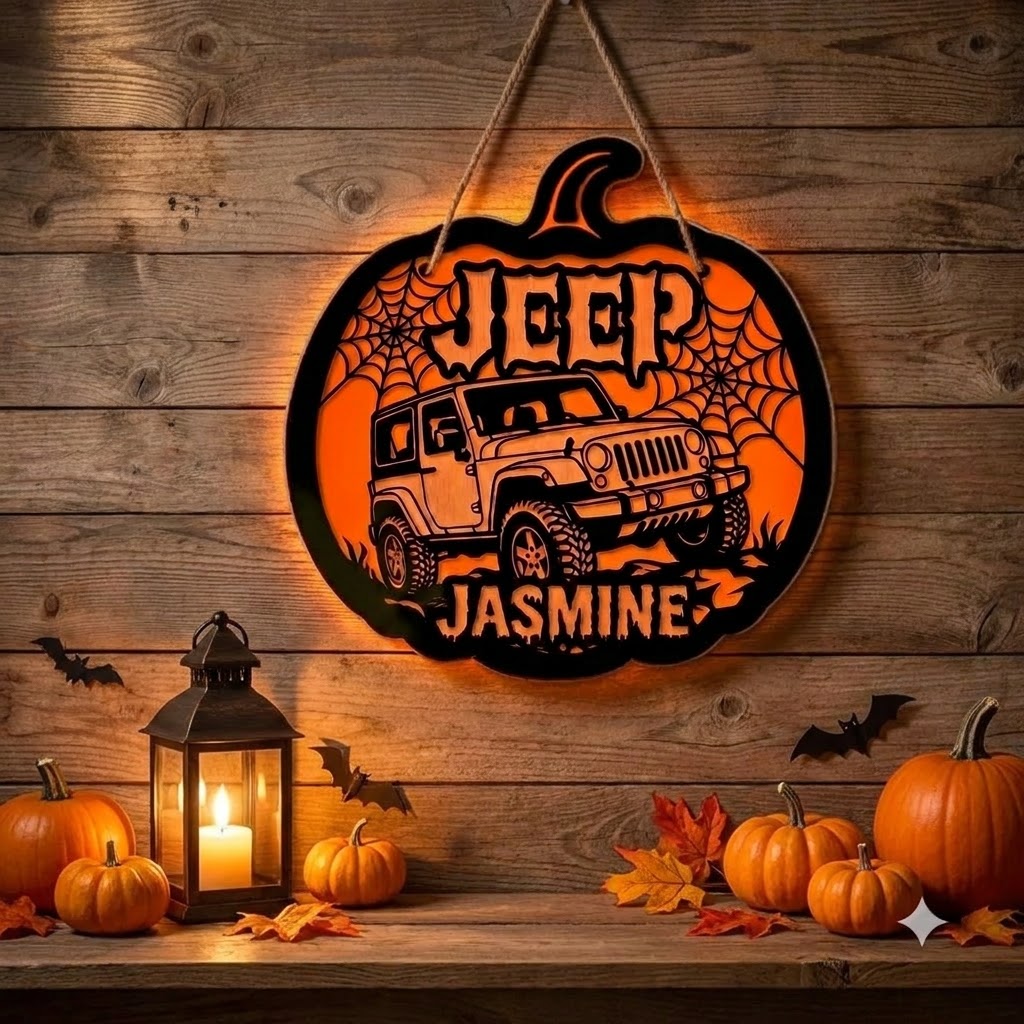 Jeep Pumpkin Personalized Luminous Wooden Sign-DN2808260959