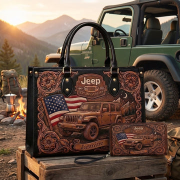 Jeep 85th Anniversary US Flag Personalized Leather Bag + Free Wallet TN2407261400