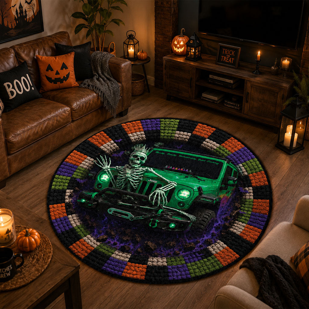 Jeep Halloween Skeleton Queen 3D Illusion Round Rug-DN2808261039