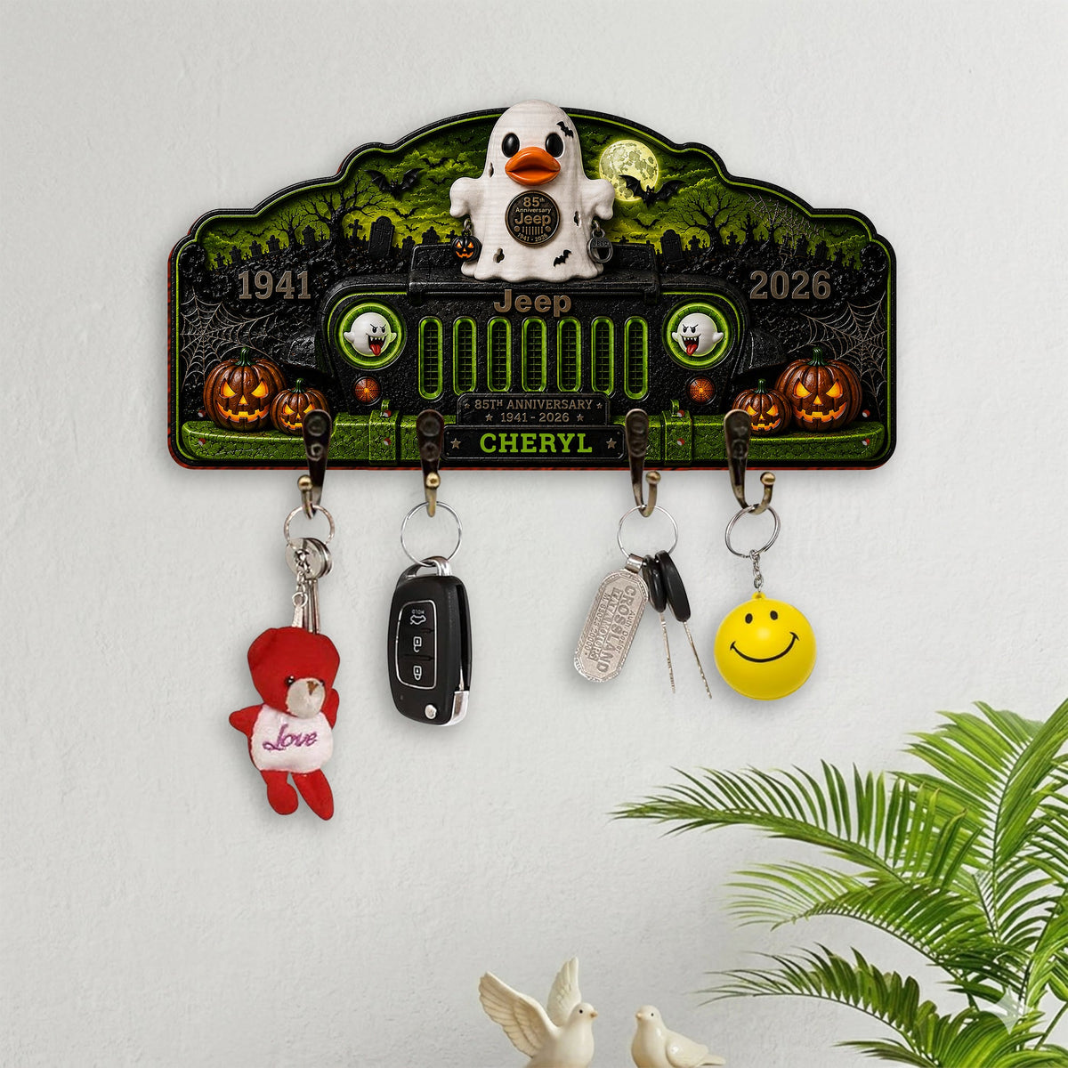 Jeep Boo Halloween 85th Anniversary Personalized Wooden Key Holder-DN2808261106
