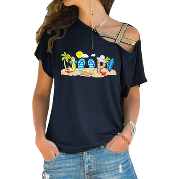 I'm A Jeep Beach Flip Flops Kind Of Girl Criss-Cross One Shoulder Shirt TN2407261058