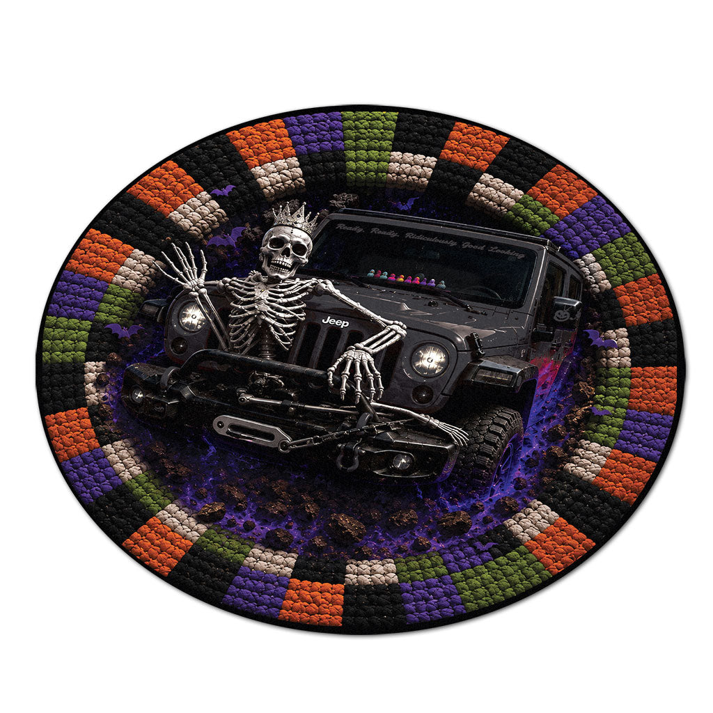 Jeep Halloween Skeleton Queen 3D Illusion Round Rug-DN2808261039