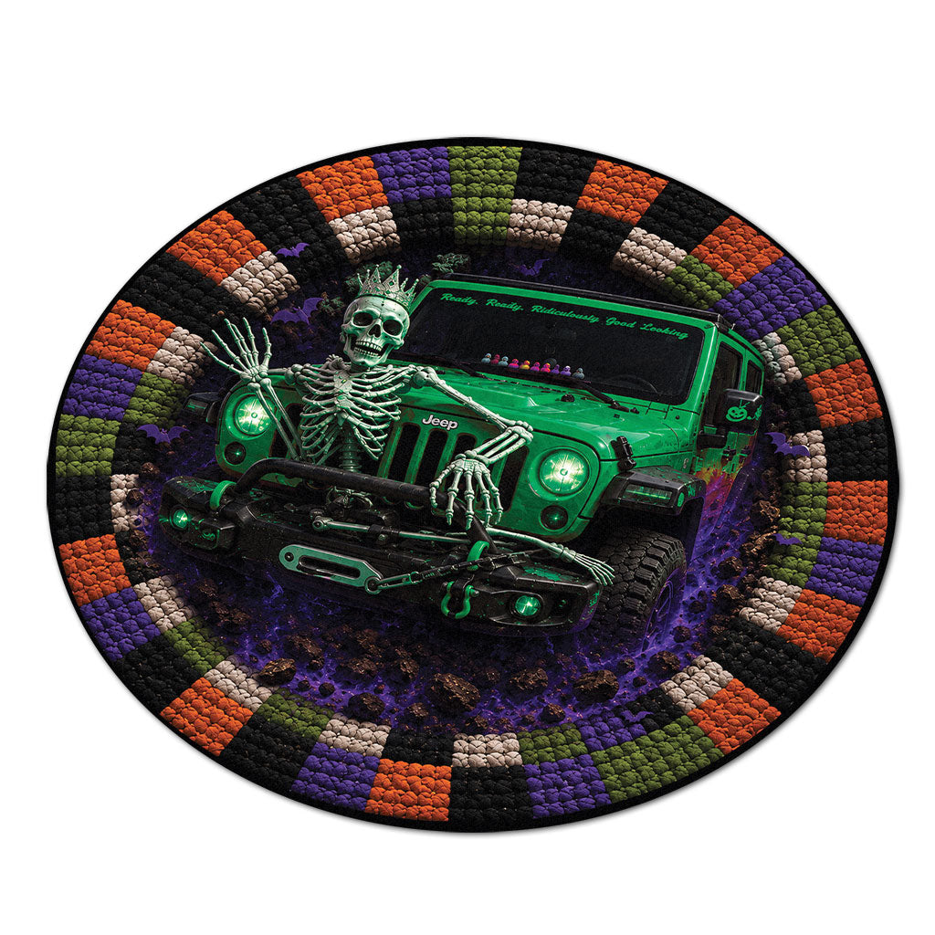 Jeep Halloween Skeleton Queen 3D Illusion Round Rug-DN2808261039