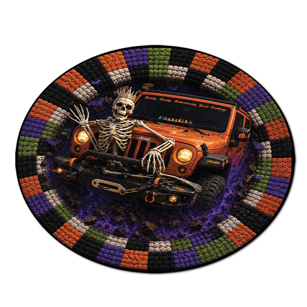 Jeep Halloween Skeleton Queen 3D Illusion Round Rug-DN2808261039