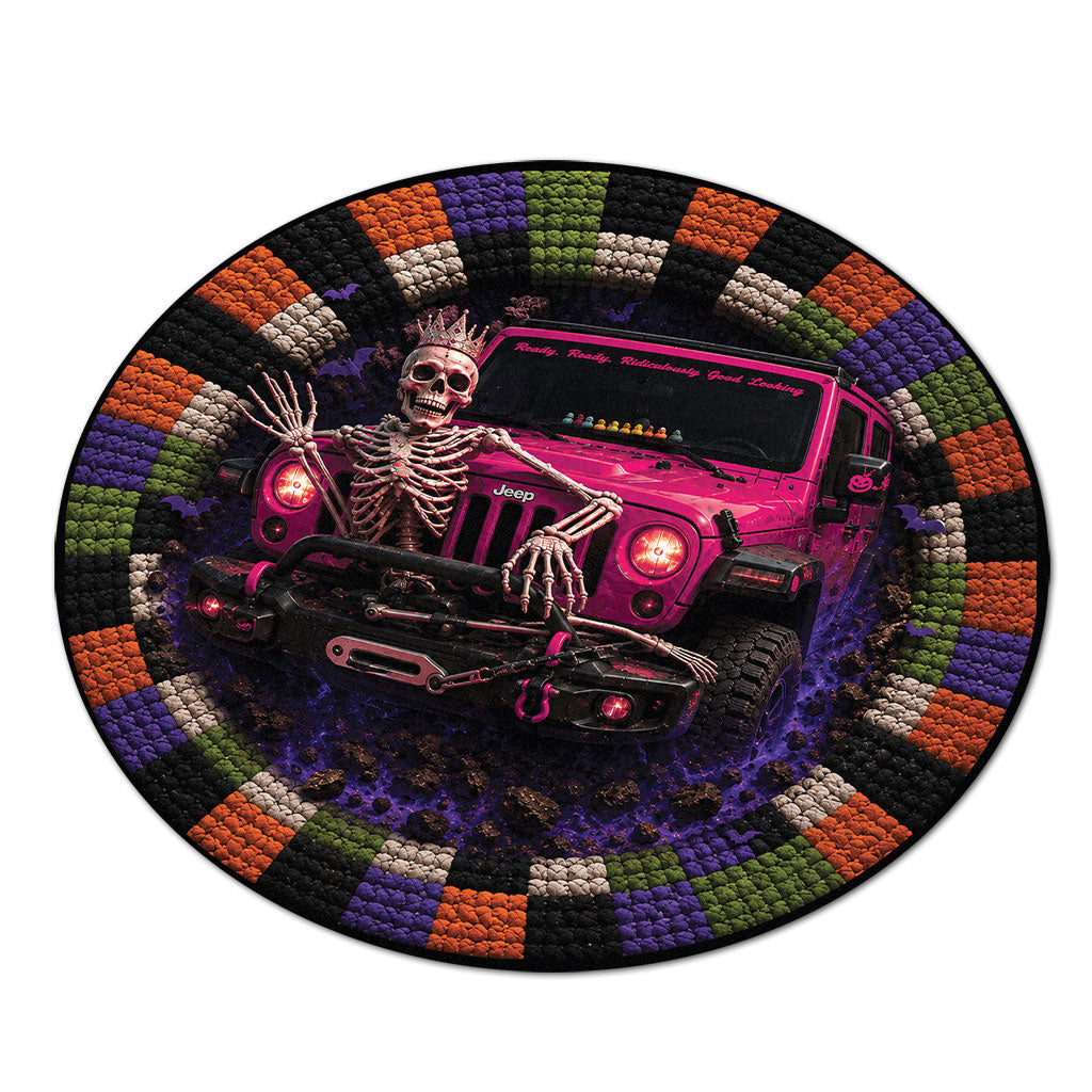 Jeep Halloween Skeleton Queen 3D Illusion Round Rug-DN2808261039
