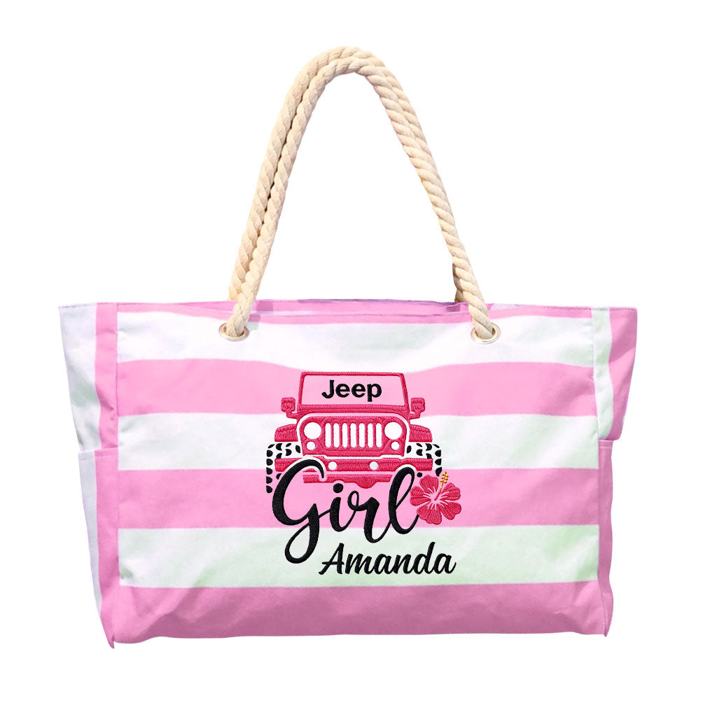 Jeep Girl Flower Embroidered Striped Beach Bag TN2407261636