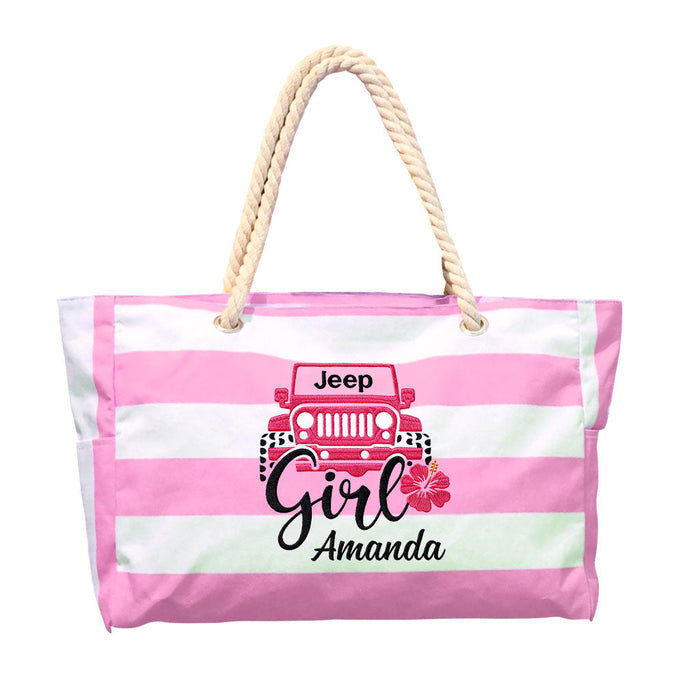Jeep Girl Flower Embroidered Striped Beach Bag TN2407261636