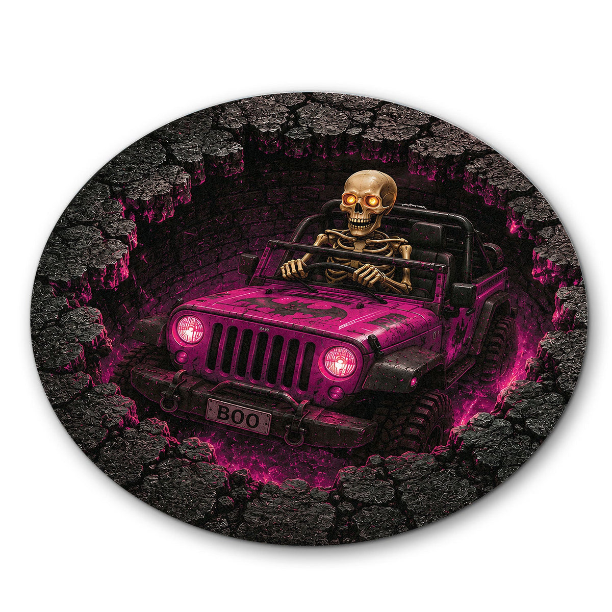 Jeep Skeleton 3D Illusion Stone Well Round Rug-DN2808261041