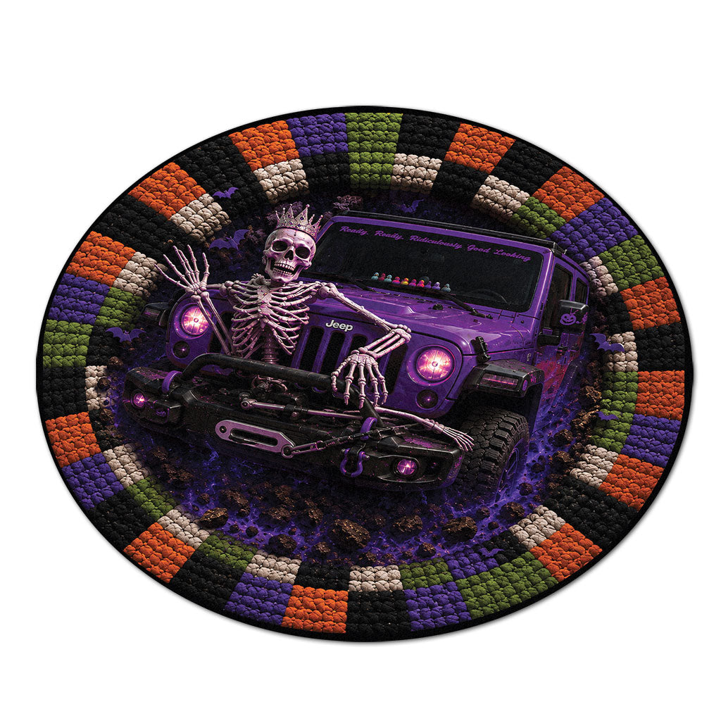 Jeep Halloween Skeleton Queen 3D Illusion Round Rug-DN2808261039