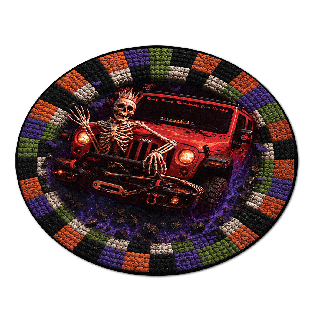 Jeep Halloween Skeleton Queen 3D Illusion Round Rug-DN2808261039