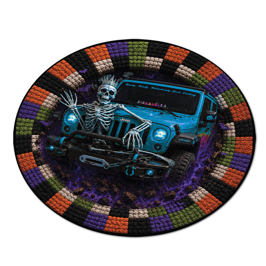 Jeep Halloween Skeleton Queen 3D Illusion Round Rug-DN2808261039