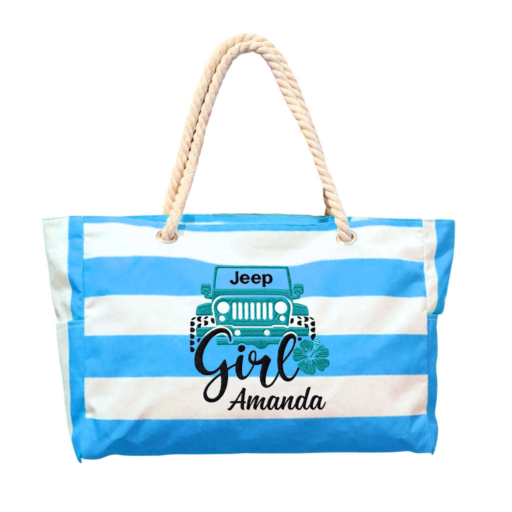 Jeep Girl Flower Embroidered Striped Beach Bag TN2407261636
