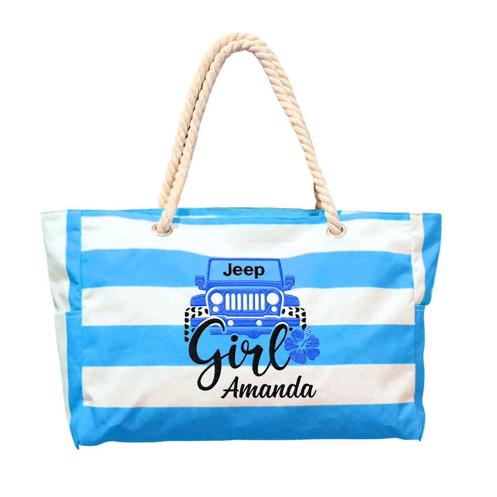 Jeep Girl Flower Embroidered Striped Beach Bag TN2407261636