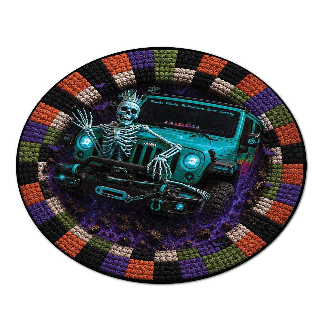 Jeep Halloween Skeleton Queen 3D Illusion Round Rug-DN2808261039