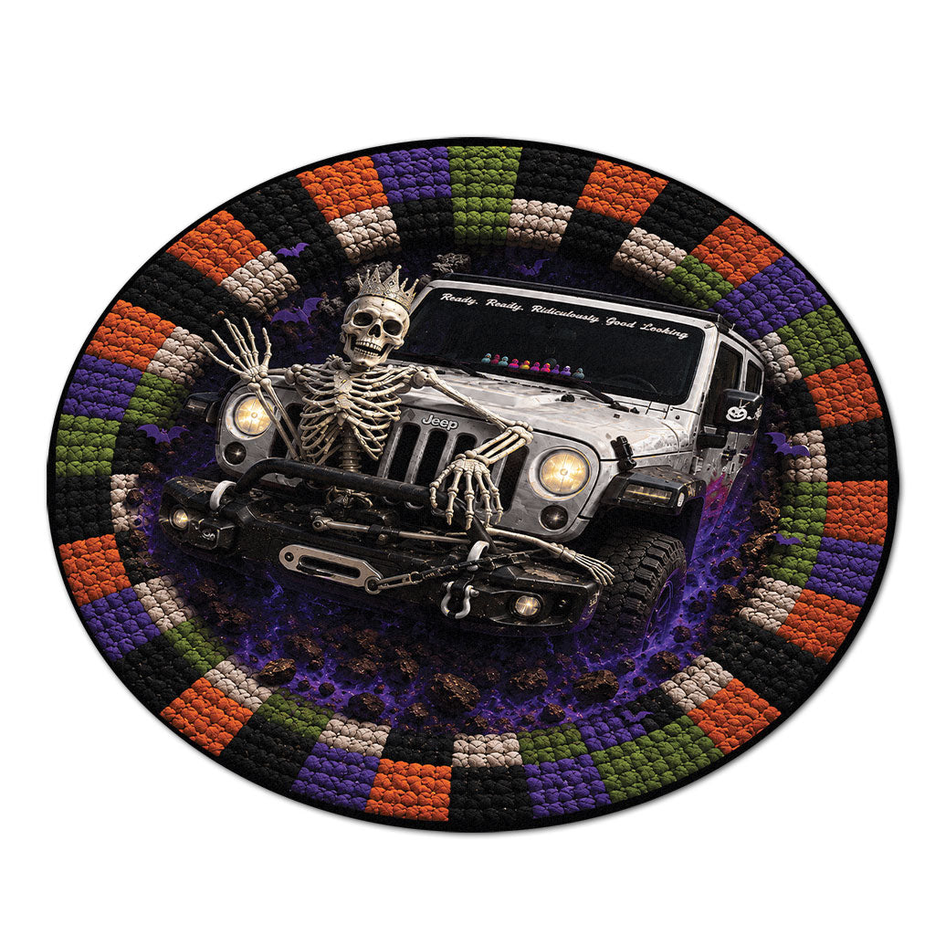 Jeep Halloween Skeleton Queen 3D Illusion Round Rug-DN2808261039