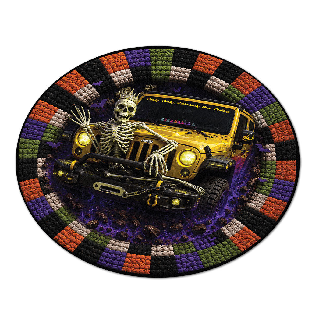 Jeep Halloween Skeleton Queen 3D Illusion Round Rug-DN2808261039
