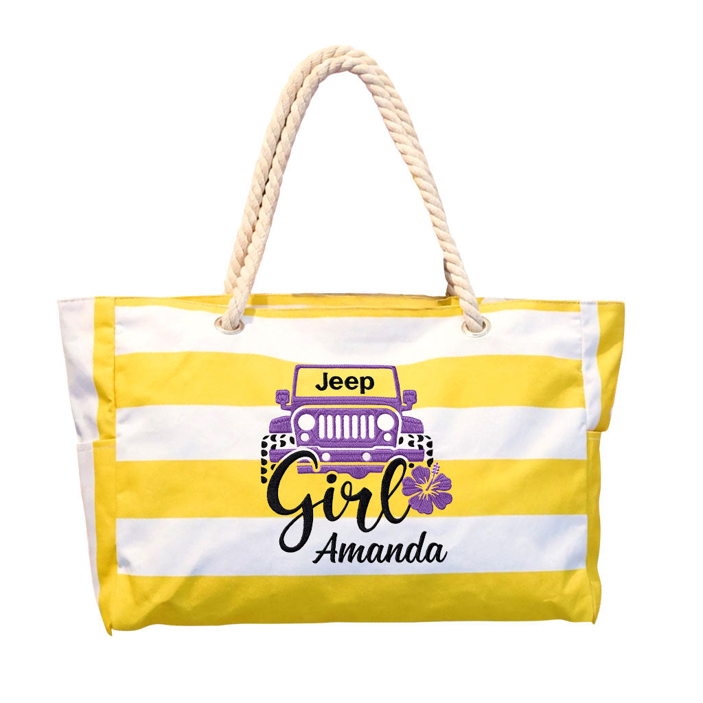Jeep Girl Flower Embroidered Striped Beach Bag TN2407261636