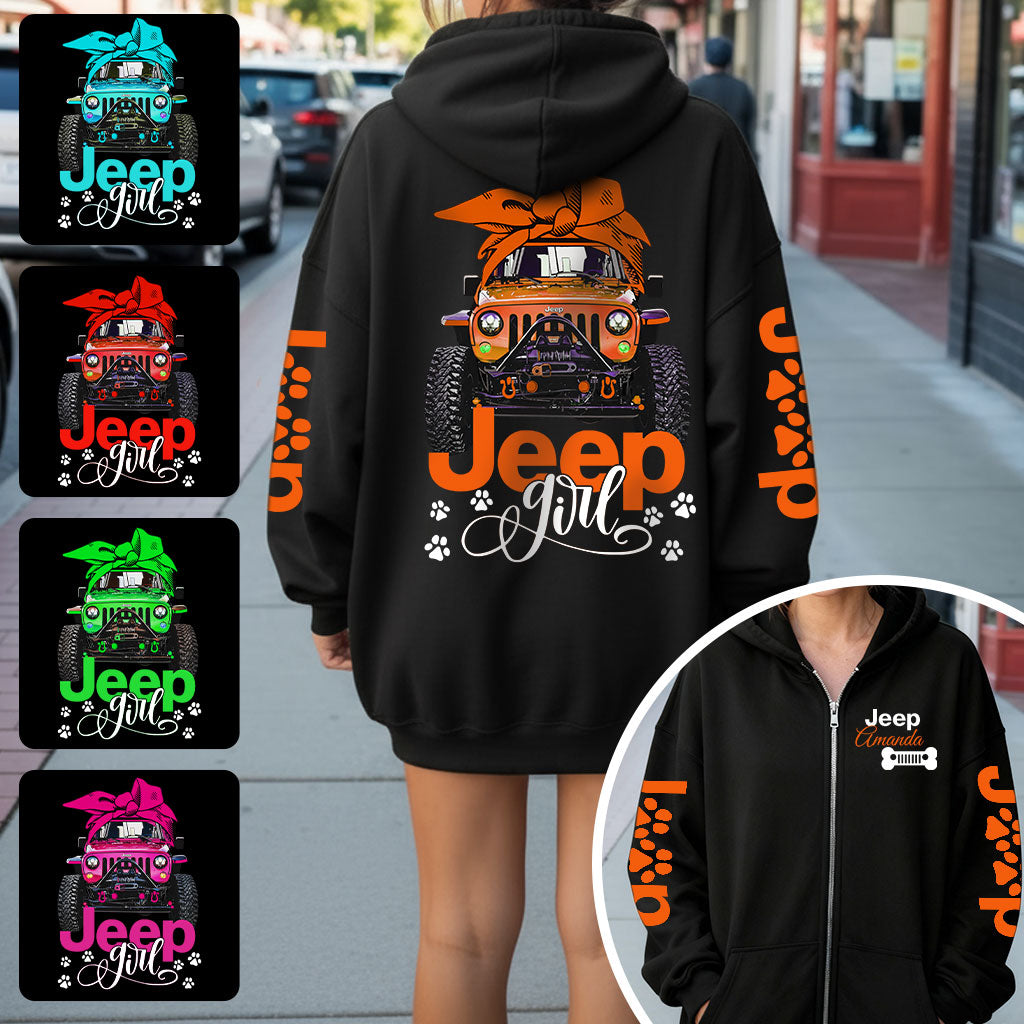 Personalized Jeep Dog Girl Multicolor Fleece Zip Hoodie Supler Store