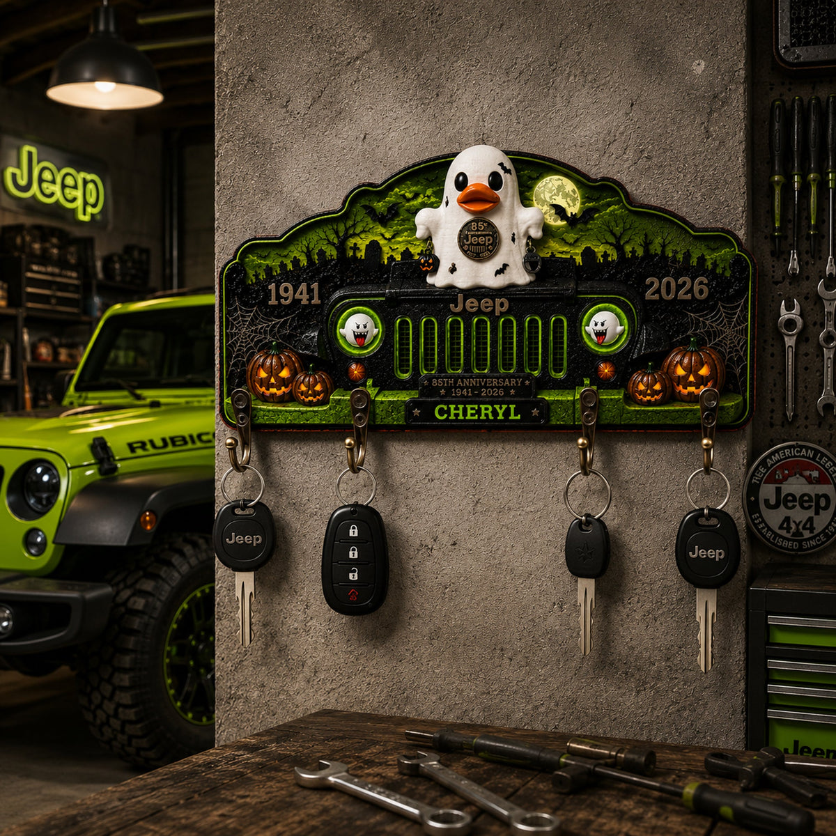 Jeep Boo Halloween 85th Anniversary Personalized Wooden Key Holder-DN2808261106