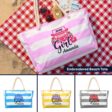 Jeep Girl Flower Embroidered Striped Beach Bag TN2407261636
