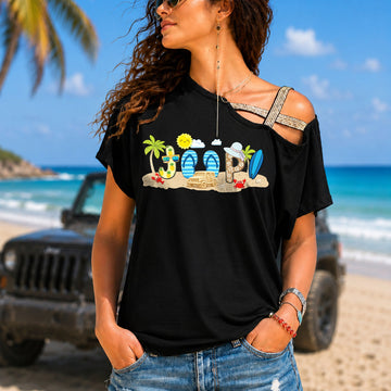 I'm A Jeep Beach Flip Flops Kind Of Girl Criss-Cross One Shoulder Shirt TN2407261058