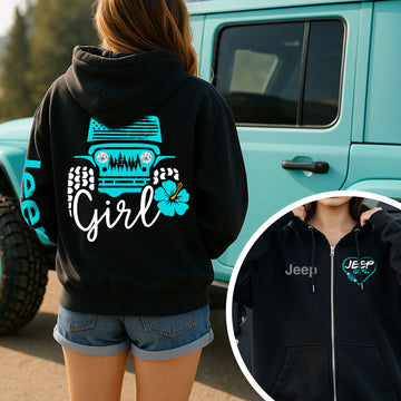 Jeep Girl Offroad US Flag Zip Hoodie Supler Store