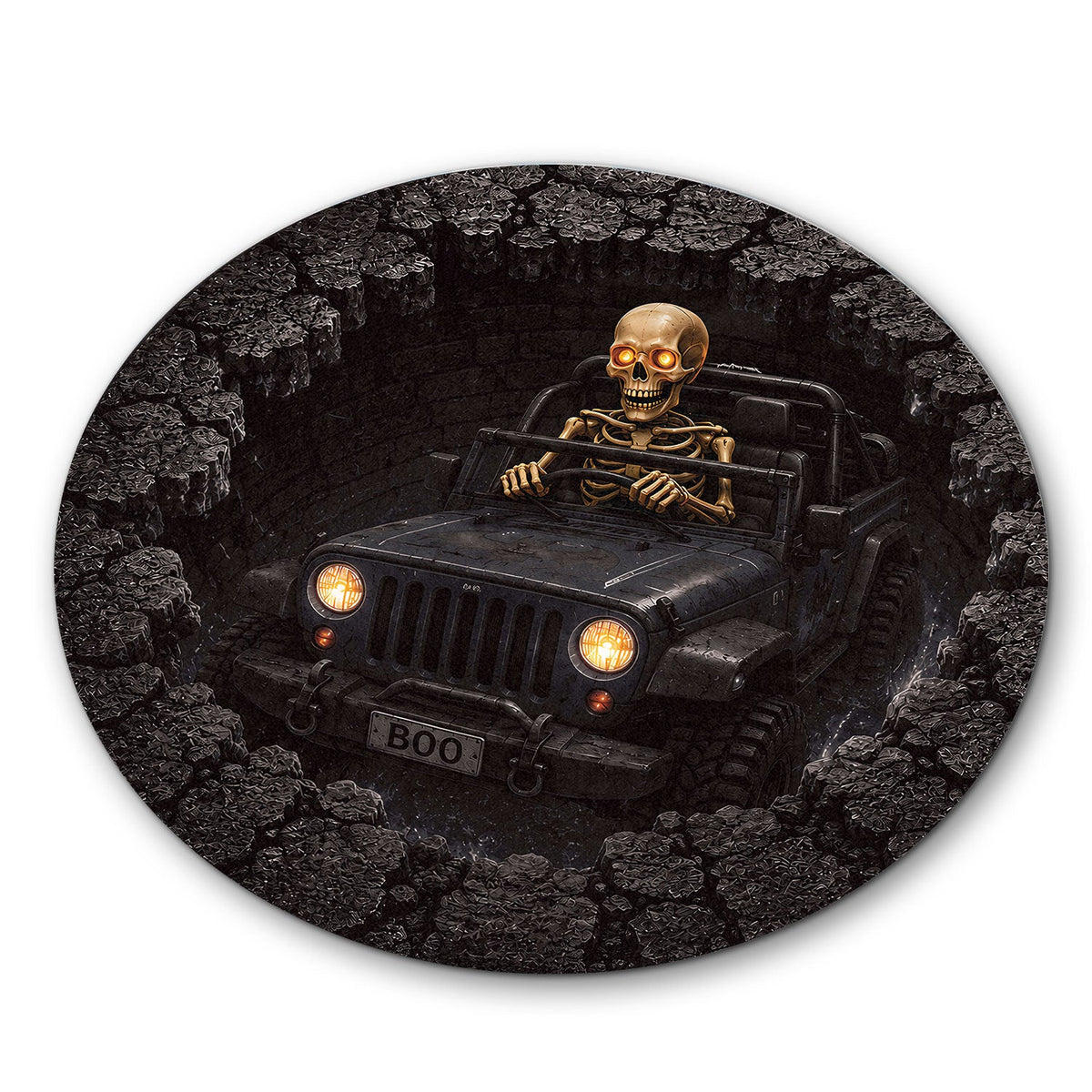 Jeep Skeleton 3D Illusion Stone Well Round Rug-DN2808261041